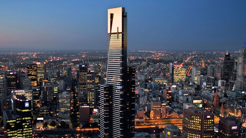Eureka Tower and the city at night in Melbourne