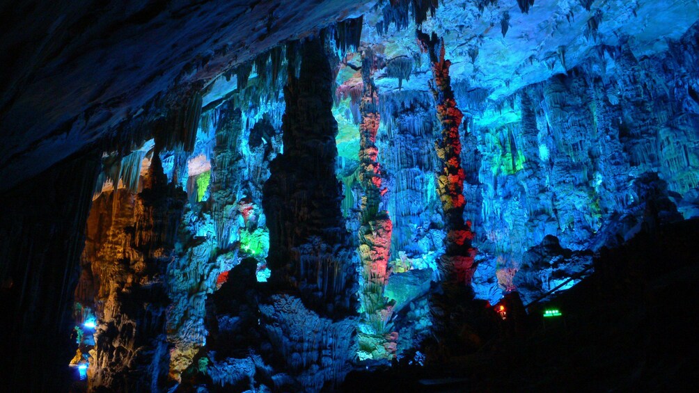 Colorful view of Reed Flute Cave in China 